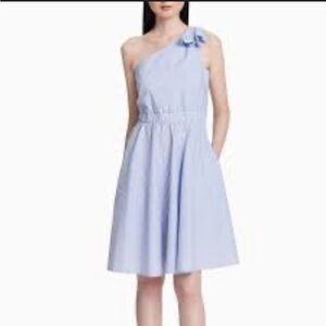 Calvin Klein Blue  & White  Striped One Shoulder Dress 10